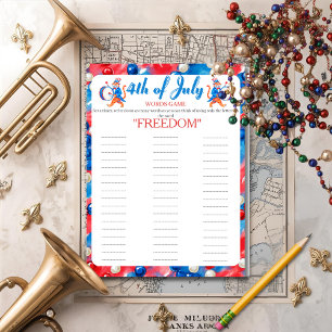 4th of July Indepence day parade Words game card