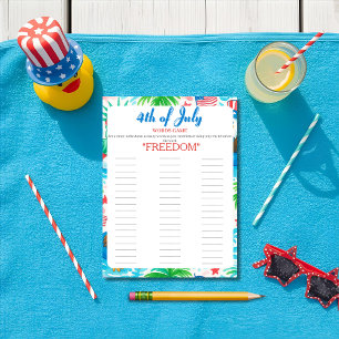 4th of July Indepence day pool Words game card
