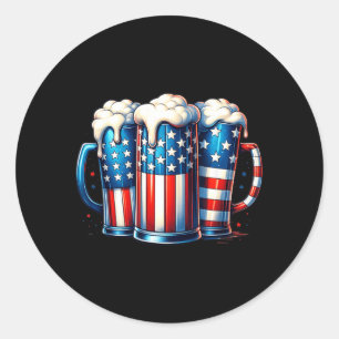 4th of July Independence Day American Flag Beer Classic Round Sticker
