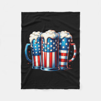 4th of July Independence Day American Flag Beer Fleece Blanket