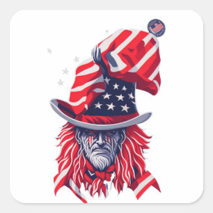 4th Of July Independence Day American flag Man Square Sticker