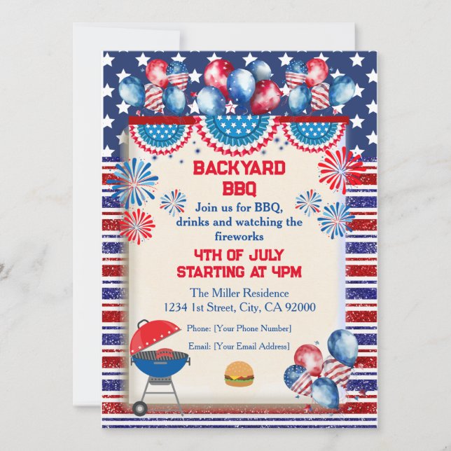 4th of July Independence day Bbq party design Invitation (Front)