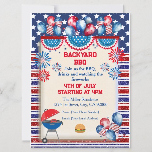 4th of July Independence day Bbq party design Invitation (Front)