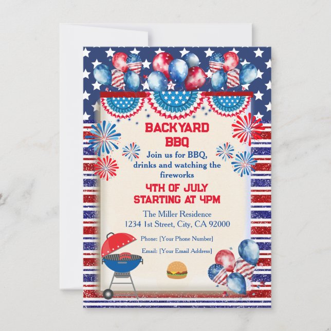 4th of July Independence day Bbq party design Invitation (Front)