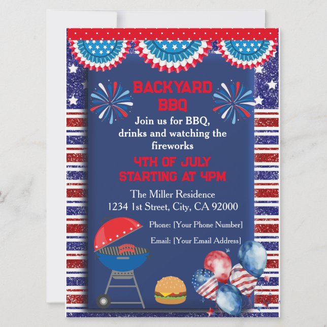 4th of July Independence day Bbq party design Invitation (Front)