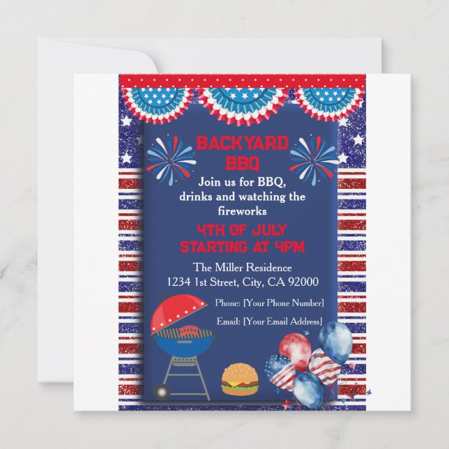 4th of July Independence day Bbq party design Invitation (Front)