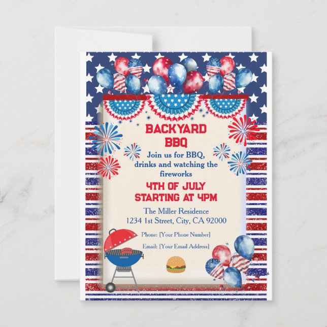 4th of July Independence day Bbq party design Invitation (Front)