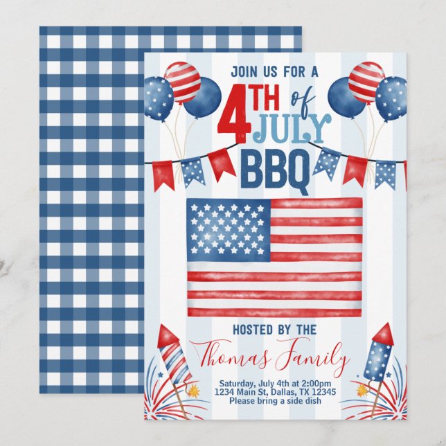 4th of July Independence Day BBQ Party Invitation (Front/Back)