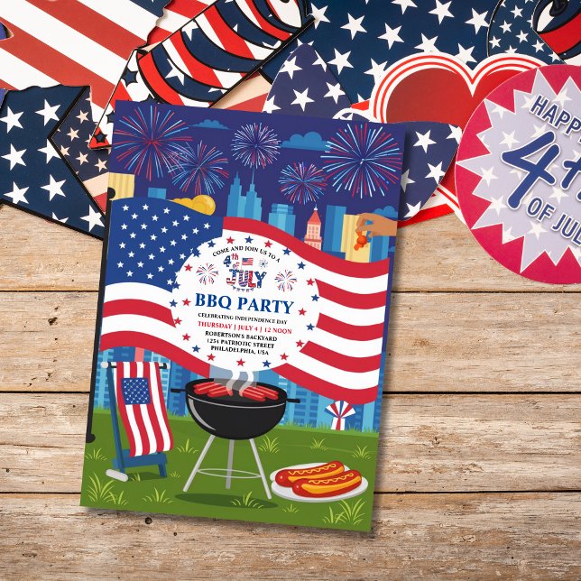 4th of July Independence Day BBQ Party  Invitation (4th of July Barbecue party invitation)