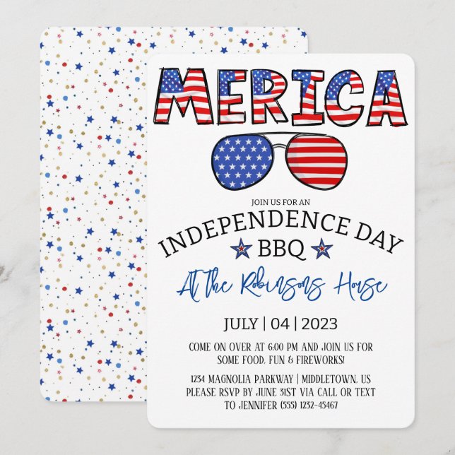 4th of July Independence Day BBQ Party Invitation (Front/Back)