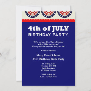 4th of July Independence Day Birthday Party Invita Invitation