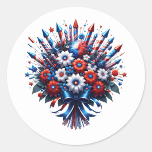 4th of July Independence Day Bouquet Classic Round Sticker