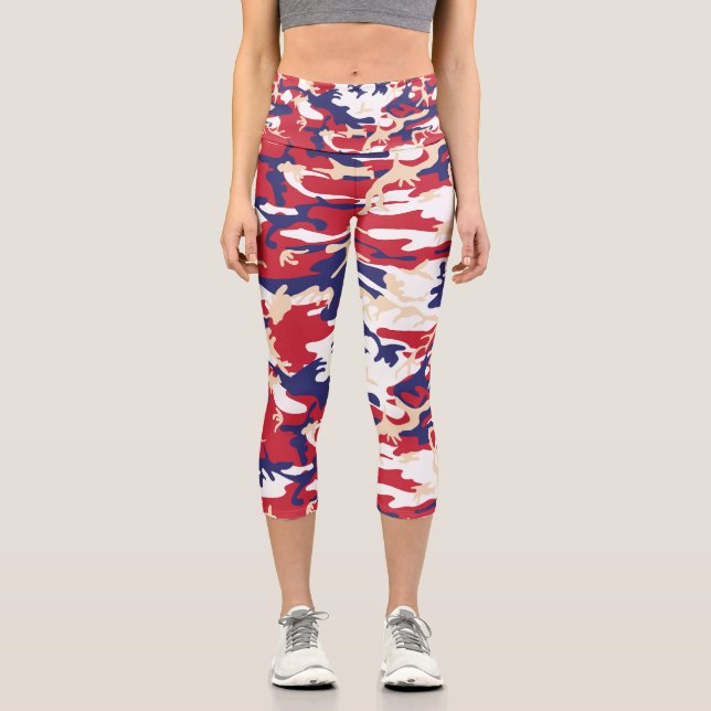4th of July, Independence day, Camouflage Beige Capri Leggings (Front)