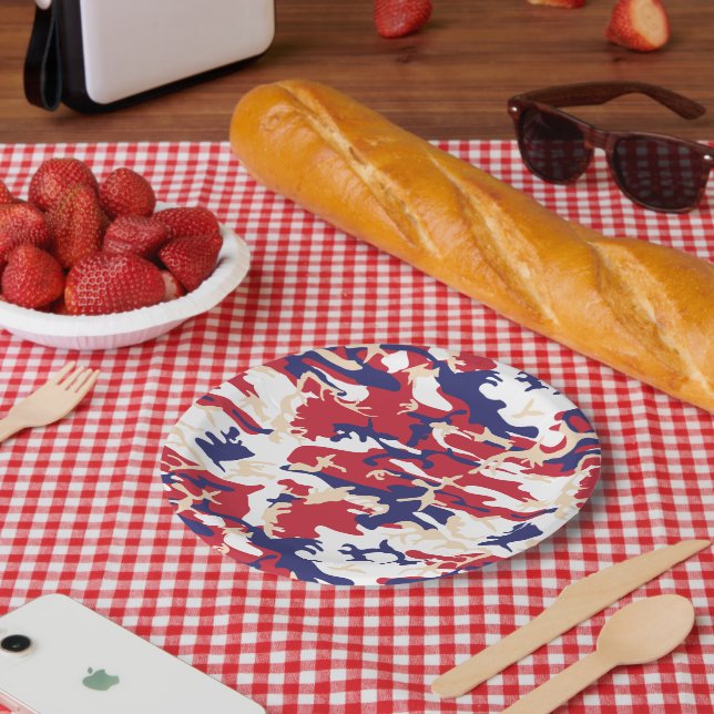 4th of July, Independence day, Camouflage Beige Paper Plate (Picnic)