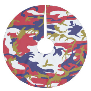 4th of July, Independence day, Camouflage Gold Brushed Polyester Tree Skirt