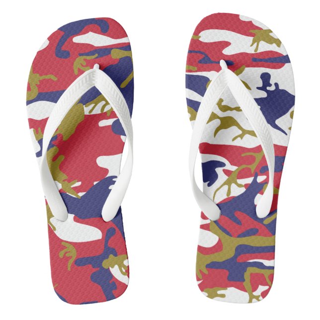 4th of July, Independence day, Camouflage Gold Flip Flops (Footbed)