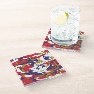 4th of July, Independence day, Camouflage Gold Glass Coaster