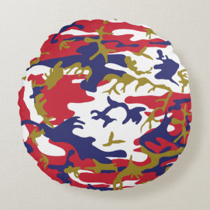 4th of July, Independence day, Camouflage Gold Round Cushion