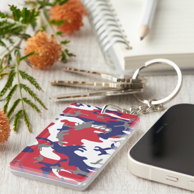 4th of July, Independence day, Camouflage Grey Key Ring (Front Right)