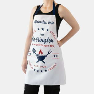 4th of July Independence Day Family BBQ Name Apron