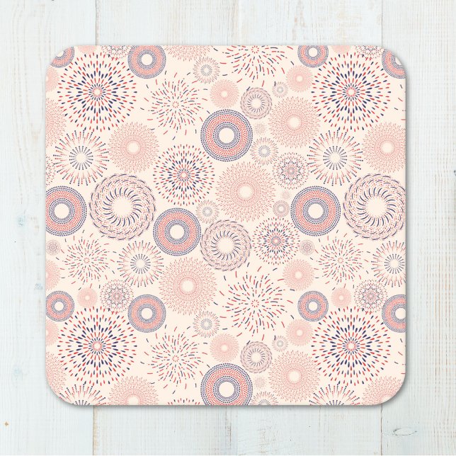 4th of July Independence Day Firecrackers Pattern Square Paper Coaster (Creator Uploaded)