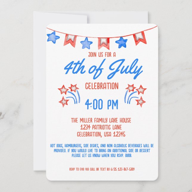 4th of July Independence Day Firework Cookout  Invitation (Front)