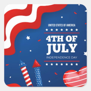 4th of July Independence Day Party Fireworks Square Sticker
