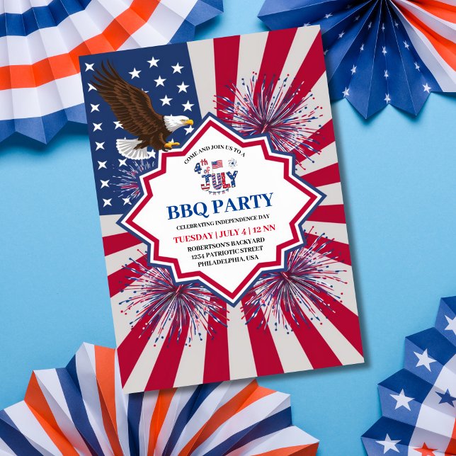 4th of July Independence Day Party  Invitation (4th of July Independence Day BBQ party invitation.)