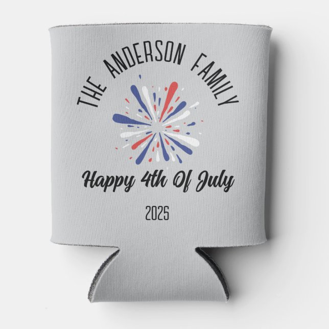 4th of July Independence Day Personalised Name Can Cooler (Front)