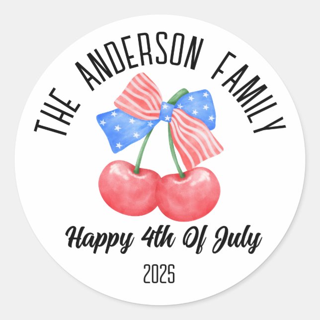 4th of July Independence Day Personalised Name Classic Round Sticker (Front)