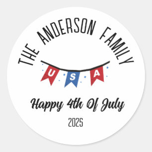 4th of July Independence Day Personalised Name Classic Round Sticker