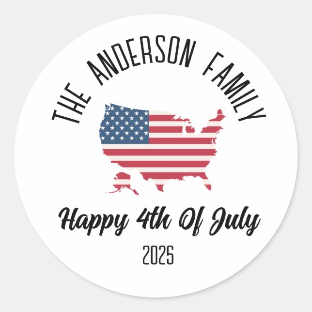 4th of July Independence Day Personalised Name Classic Round Sticker (Front)