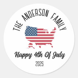 4th of July Independence Day Personalised Name Classic Round Sticker