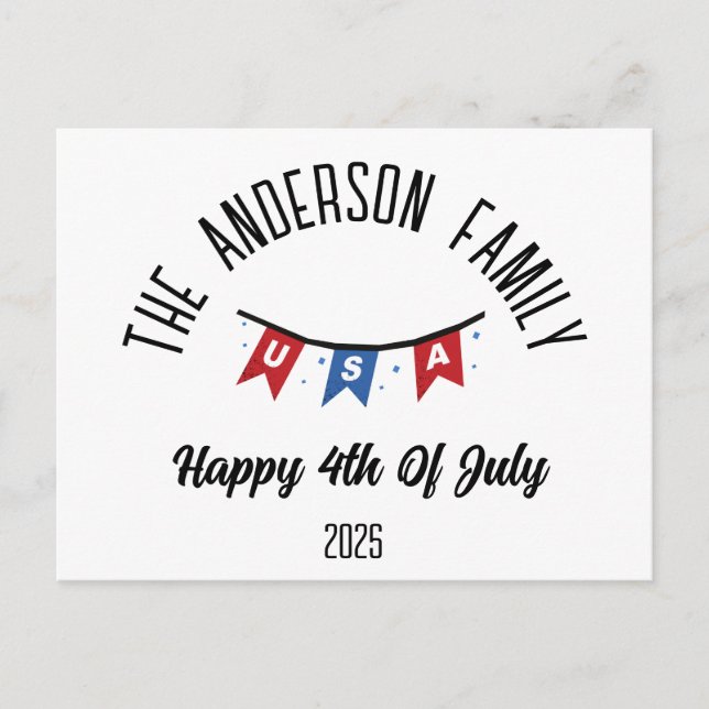 4th of July Independence Day Personalised Name Holiday Postcard (Front)