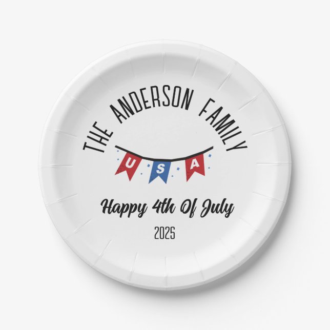 4th of July Independence Day Personalised Name Paper Plate (Front)