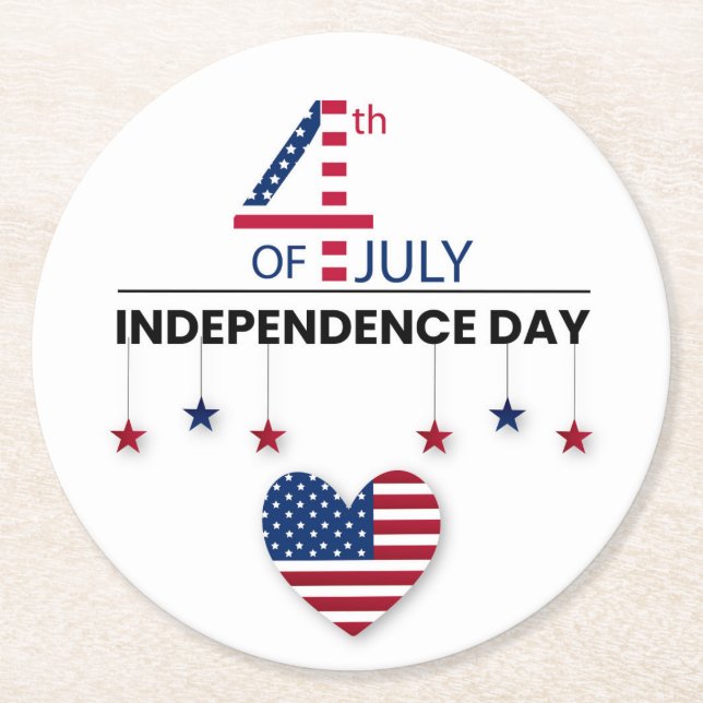 4th of July Independence Day Round Paper Coaster (Front)