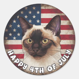 4th of July Independence Day Siamese Cat Circle Classic Round Sticker