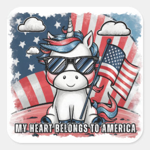 4th of July Independence Day Unicorn Square Sticker