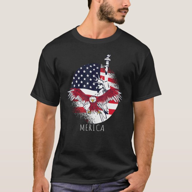 4th Of July Independence Day Us Flag Eagle Statue  T-Shirt (Front)