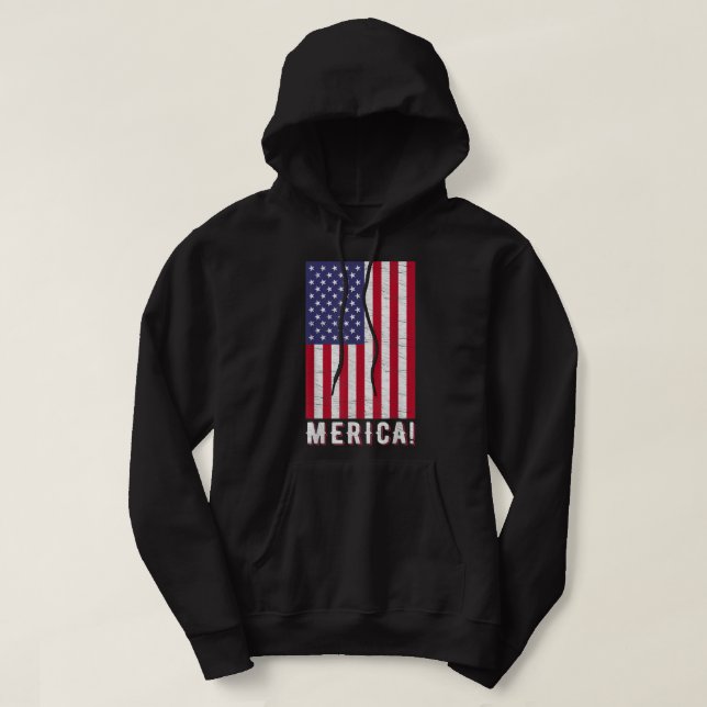 4th of July Independence Day USA American Flag Pat Hoodie (Design Front)