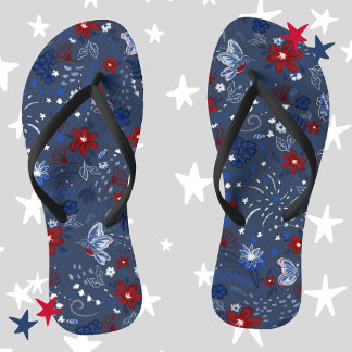 4th of July, Independence Patriotic Red White Blue Flip Flops