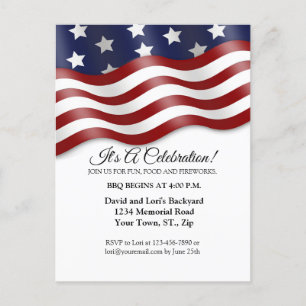 4th of July Invitation Red White Blue Flag Waving Postcard