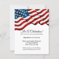 4th of July Invitation Red White Blue Flag Waving