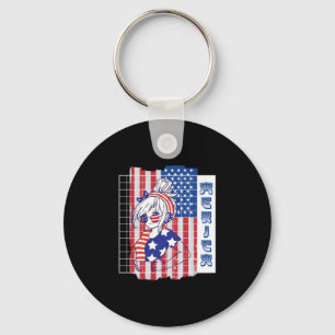 4th of july japanese anime girl patriotic american key ring