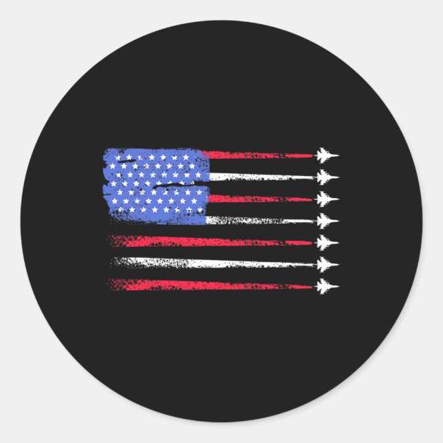4th Of July Jet American Flag Patriotic Usa For Me Classic Round Sticker (Front)