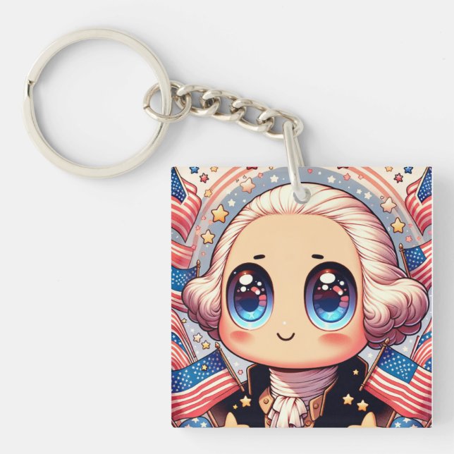 4th of July Kawaii George Washington Key Ring (Front)
