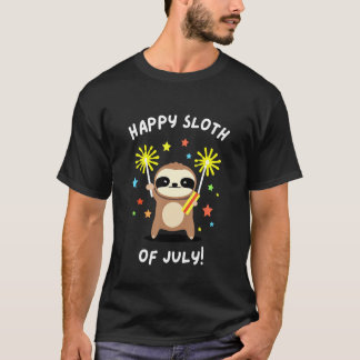 4th Of July Kids Happy Sloth Of July Cute Fun Fire T-Shirt