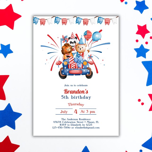 4th of July Kids Independence Day 5th Birthday Invitation (Creator Uploaded)