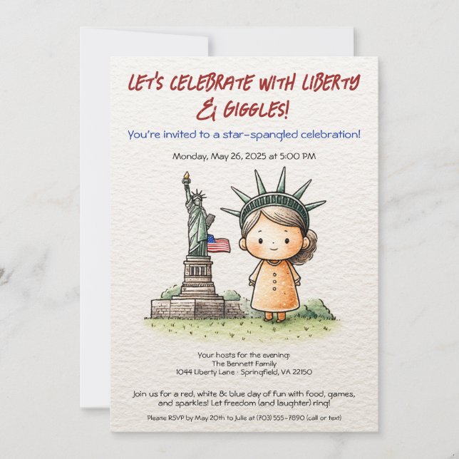 4th of July Kids Invitation – Cute Liberty  (Front)