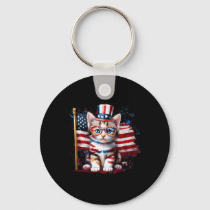 4th Of July Kitty Cat American Flag America Usa Ca Key Ring